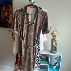 Office casual nude and navy dress